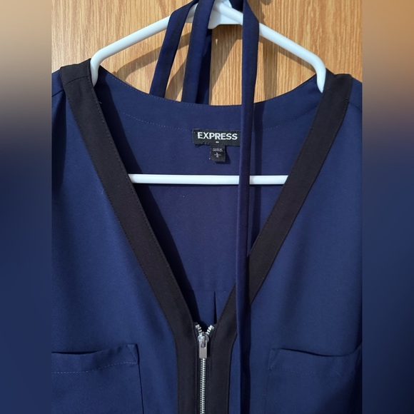Express Navy Blue Shirt Dress with Black Strip and Belt - Picture 4 of 5